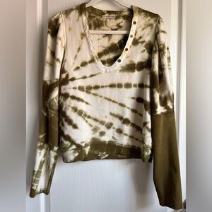 Ulla Johnson Jude Pullover Olive Green & Cream Tie Dye Sweatshirt Size M $265